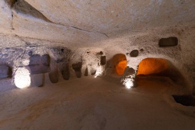 interior of an underground ancient city in Turkey in the Cappadocia region