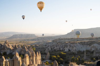 beautiful scenery flight of balloons in the mountains of Cappadocia