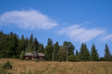 beautiful landscape mountains Carpathians in the Ukraine, traditional old house