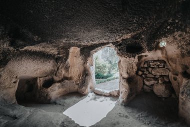 A cave church in Cappadocia with inscriptions on the walls, frescoes from the beginning of Christianity