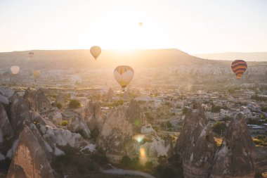 beautiful scenery flight of balloons in the mountains of Cappadocia