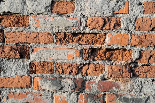 Texture Old Cracked Destroyed Red Brick Wall — Stockfoto