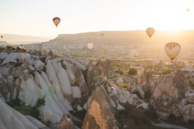 beautiful scenery flight of balloons in the mountains of Cappadocia