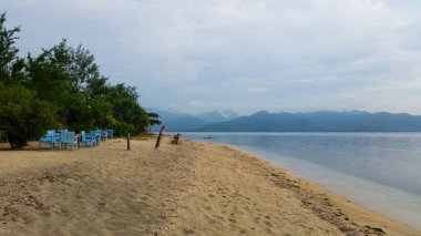 Denizin üzerinde kumlu bir sahilin güzel manzarası
