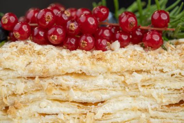 Frenk üzümü ve yaban mersinli lezzetli meyveli kek.