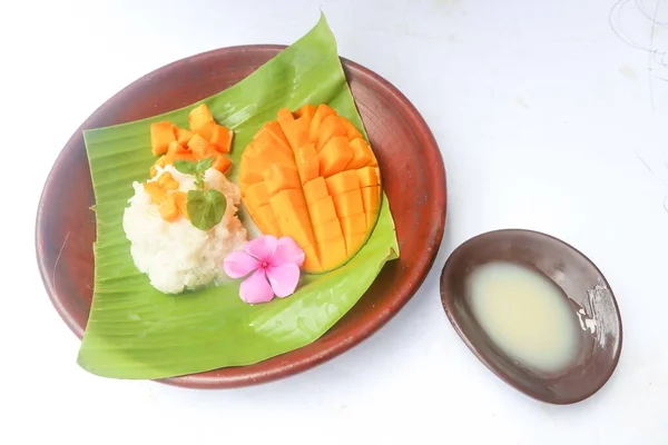 Mango Sticky Rice Thai Dessert Made Sticky Rice Mango Coconut — Stock Photo, Image
