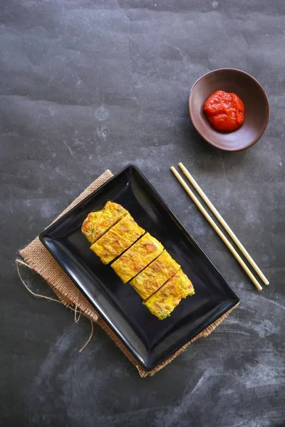 Telur Dadar Gulung Tamagoyaki Involtino Primavera Giapponese Gyeran Mari Korean — Foto Stock