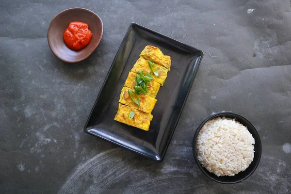 Telur Dadar Gulung Tamagoyaki Japonların Çin Böreği Gyeran Mari Veya — Stok fotoğraf