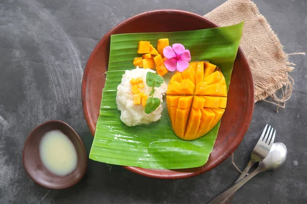 Riso Appiccicoso Mango Dolce Tailandese Base Riso Appiccicoso Mango Latte — Foto Stock