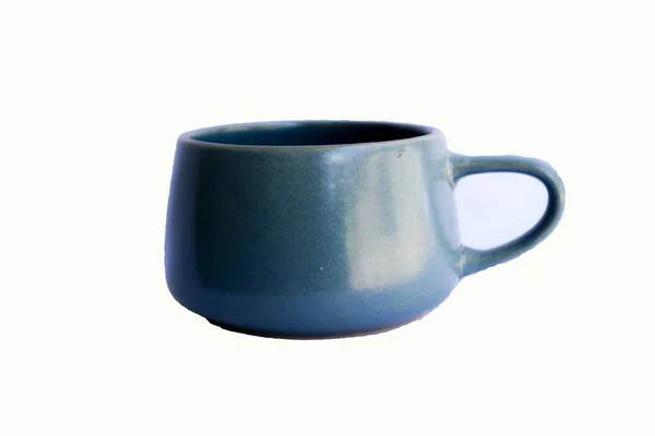 Blauer Keramikbecher Vorhanden Isoliert Auf Weißem Hintergrund — Stockfoto