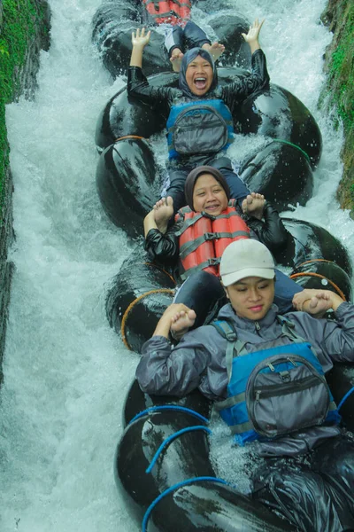 stock image karanganyar, Indonesia - May 17, 2023 Rafting on the river karanganyar, Indonesia which is one of the rivers used for students