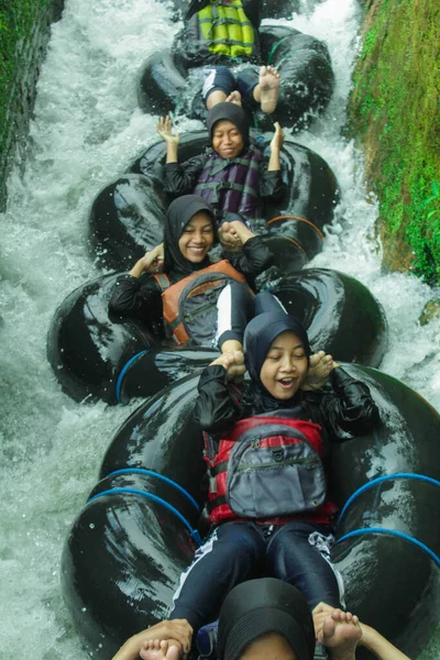 stock image karanganyar, Indonesia - May 17, 2023 Rafting on the river karanganyar, Indonesia which is one of the rivers used for students