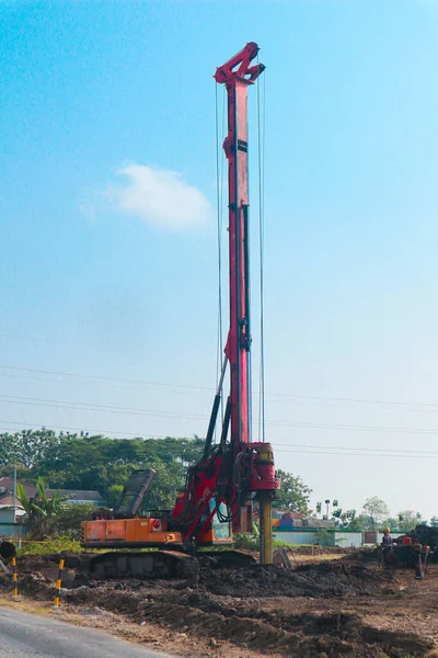 Powerful Hydraulic Machine Drilling Rig Construction Site Installation Bored Piles — Stock Photo, Image