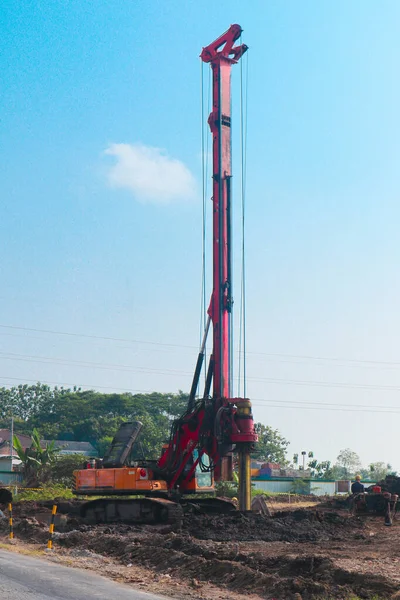 Powerful Hydraulic Machine Drilling Rig Construction Site Installation Bored Piles — Stock Photo, Image