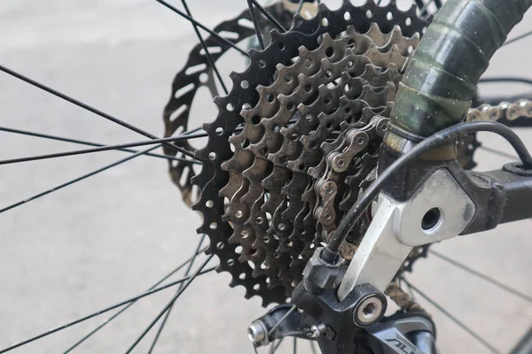 Fita Cassete Corrente Rodas Engrenagem Bicicleta Closeup Engrenagens Mecânicas Cassete — Fotografia de Stock