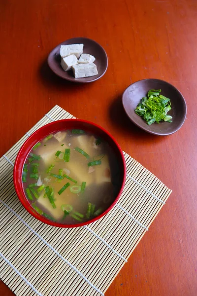 Zuppa Miso Zuppa Miso Giapponese Ciotola Sul Tavolo Cucina Giapponese — Foto Stock
