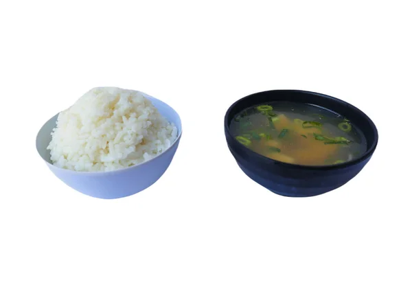 Miso Sup Atau Miso Sup Jepang Dalam Mangkuk Atas Meja — Stok Foto
