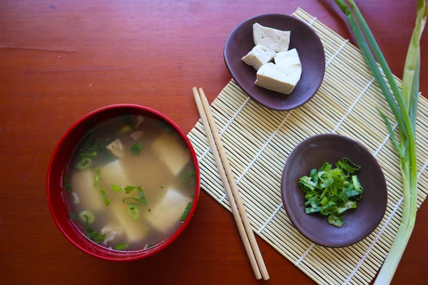 Sopa Miso Sopa Miso Japonesa Tazón Sobre Mesa Cocina Japonesa —  Fotos de Stock