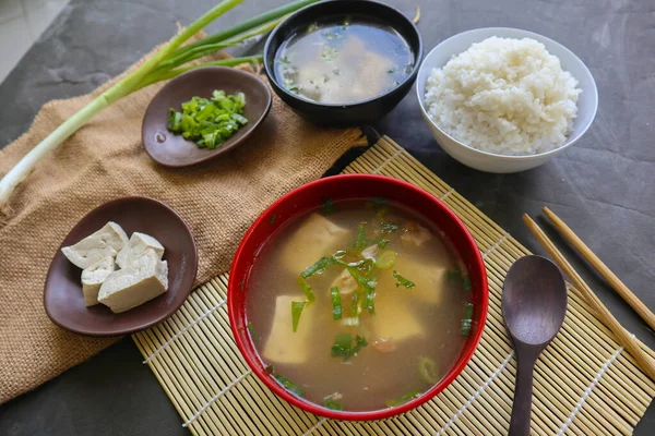 Sopa Miso Sopa Miso Japonesa Tazón Sobre Mesa Cocina Japonesa —  Fotos de Stock