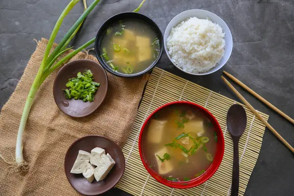 Misosoppa Eller Japansk Misosoppa Skål Bordet Japansk Mat Form Soppa — Stockfoto