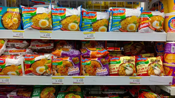 Yogyakarta Indonesia May 2023 Various Choice Instant Noodles Display Shelf — Stock Photo, Image