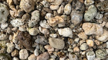 Bazıları gri, bazıları kahverengi olan bir kaya yığını.