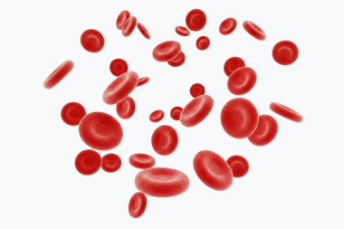 Kırmızı kan hücrelerine yakın çekim. Görüntü tek bir hücrenin, ama diğer hücrelerle çevrili, bir küme izlenimi veriyor.