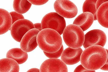 Kırmızı kan hücrelerine yakın çekim. Görüntü tek bir hücrenin, ama diğer hücrelerle çevrili, bir küme izlenimi veriyor.