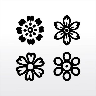 Dekoratif çiçek siyah siluet çiçekli basılabilir süblimleşme vektörü çizimi