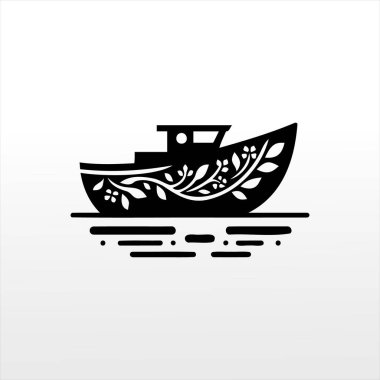 Dekoratif çiçek teknesi silueti şablon gemi clipart yazılabilir süblimasyon 2d düz vektör illüstrasyon tasarımı