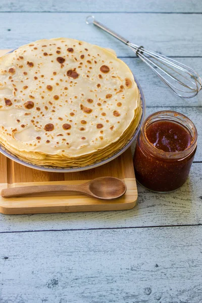 Homemade Pancakes Jam Fig — Stock Photo, Image