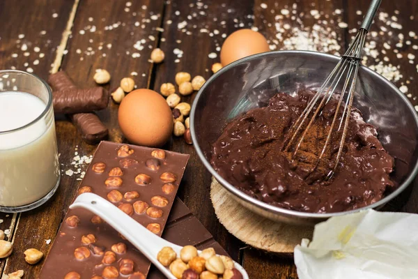 Proceso Cocción Pastelería Chocolate Con Chocolate Derretido Ingredientes Para Cocinar — Foto de Stock