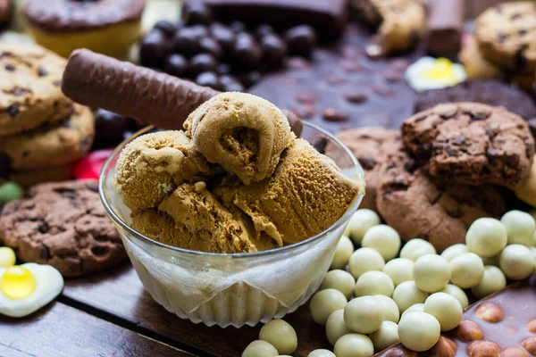 stock image Rustic table of sweets and ice cream