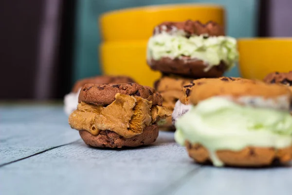 Colorful ice cream cookies sandwiches