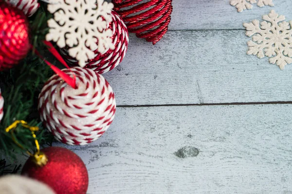 stock image Hanging red balls on pine branches, Christmas and ornaments