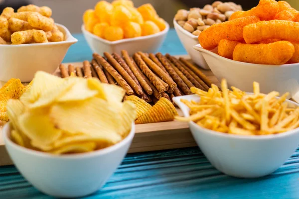 Salty Snacks Table Ready Party — Stock Photo, Image