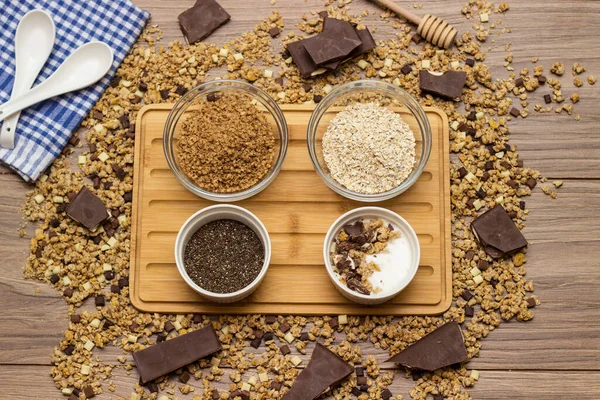 Muesli Chocolate Caseiro Saudável Uma Tigela Ingredientes — Fotografia de Stock