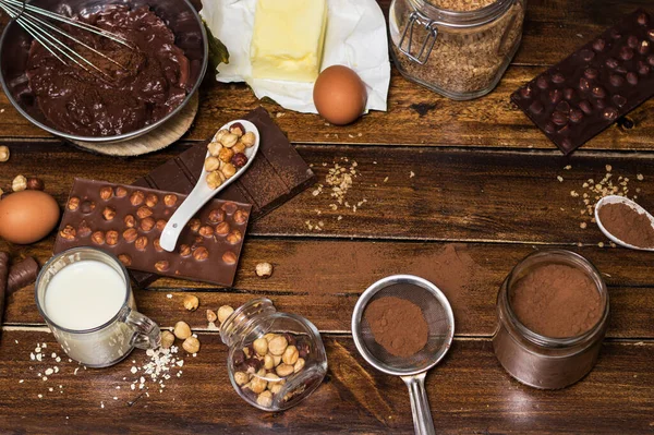 Pastel Ingredientes Para Hornear Ingredientes Para Cocinar Pasteles Chocolate Desde — Foto de Stock