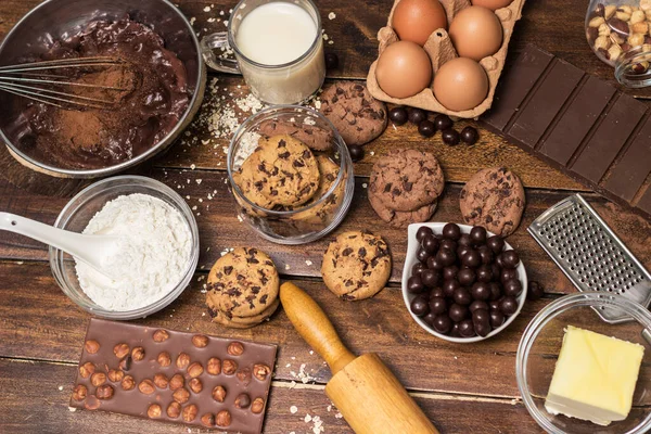 Hacer Galletas Chocolate Con Todos Los Ingredientes — Foto de Stock