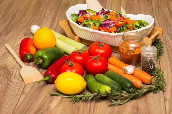 Ensalada Sana Fresca Tazón Con Verduras Frutas — Foto de Stock