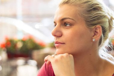 Smiling and beautiful woman, Coffee break