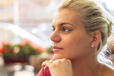 Smiling and beautiful woman, Coffee break