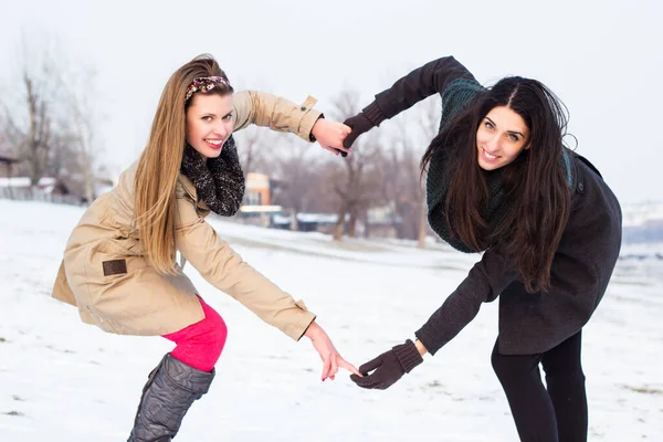 Heart Shape Best Friends Hands Winter — Stockfoto