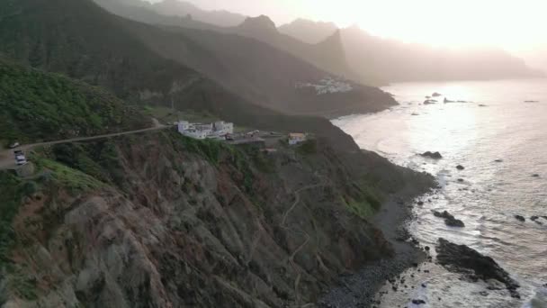 Aerial View Coastal Town Next Cliffs Sunset Taganana Tenerife — Stock Video