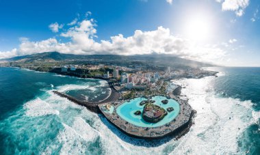 Panoramic aerial view of the city of Puerto de La Cruz in Tenerife, Canary Islands