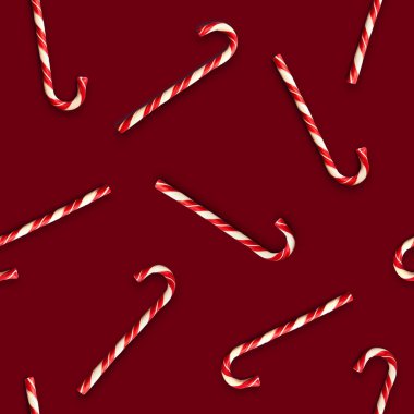 Parlak kestane rengi arka planda noel şekerleri olan kusursuz bir desen. Yaratıcı asgari Xmas sanatı. Uzayı kopyala Minimum bileşim. Düz yatıyordu.