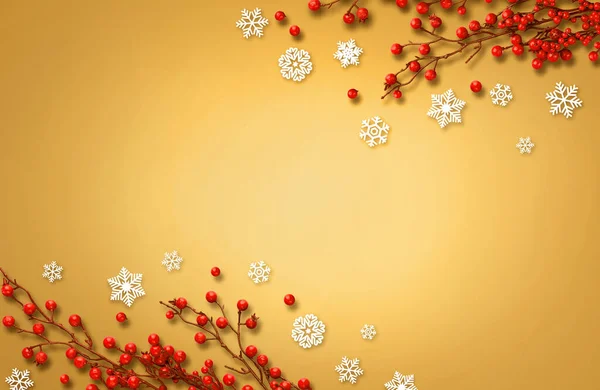Røde Bær Snefnug Julebaggrund Med Kopiplads - Stock-foto # 