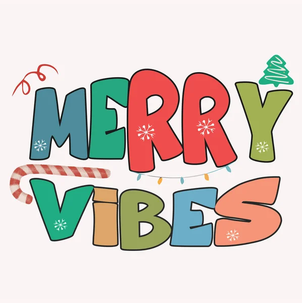 Merry Vibes Christmas Quote Retro Typography Design — Stock Photo, Image