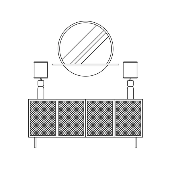 Mirror Minimalist Shelf Outline Icon Illustration White Background — Stockový vektor
