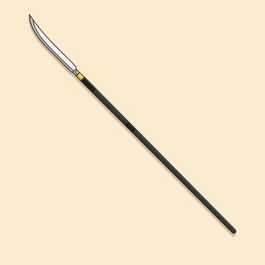 Naginata Vektör Simgesi Çizimi. Japon mızrak taşıyıcısı. Web İniş Sayfası, Bayrak, Flyer, Etiket, Duvar Kağıdı, Arkaplan İçin Düz Çizgi Film Biçimi